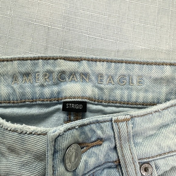 American Eagle Light Wash High Rise Skinny Strigid Mom Jeans sz 0 Distressed Rip - Picture 7 of 12